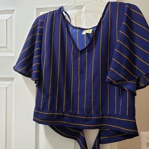 Navy blue and tan pin stripe shirt